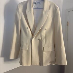 Zara Cream Double-Breasted Blazer